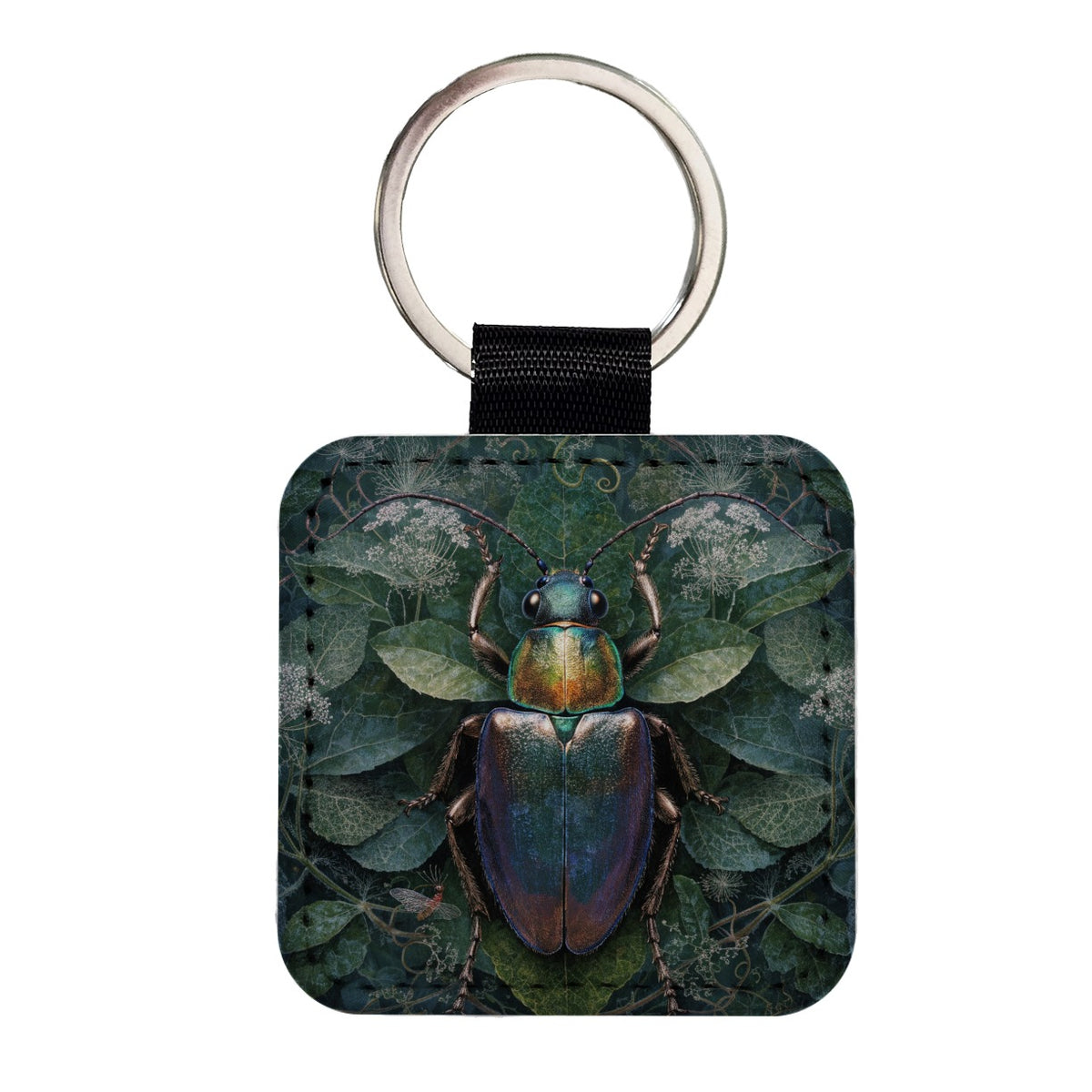 Beetle Botanical Garden Square Faux Leather Keychain