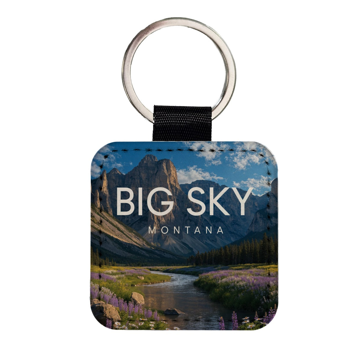 Big Sky Montana Travel Mountains Square Faux Leather Keychain