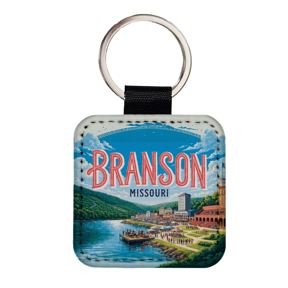 Branson Missouri Travel Square Faux Leather Keychain