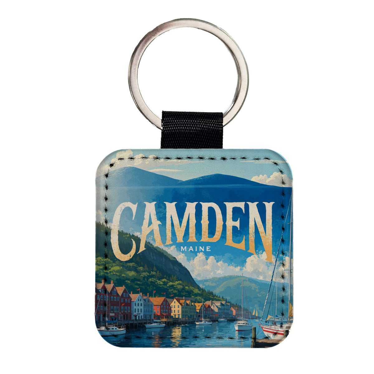 Camden Maine Travel Square Faux Leather Keychain