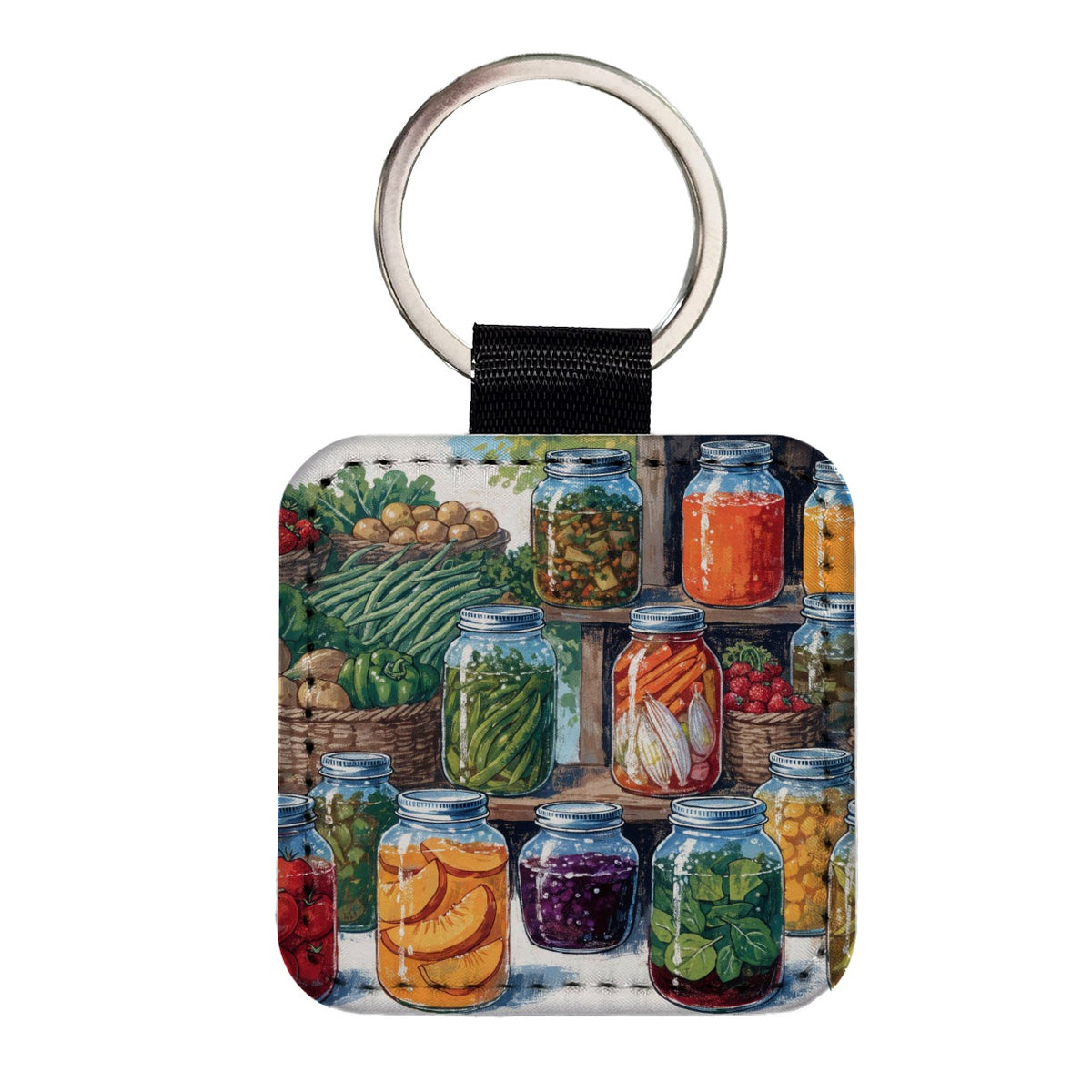 Canning Preserving Garden Square Faux Leather Keychain