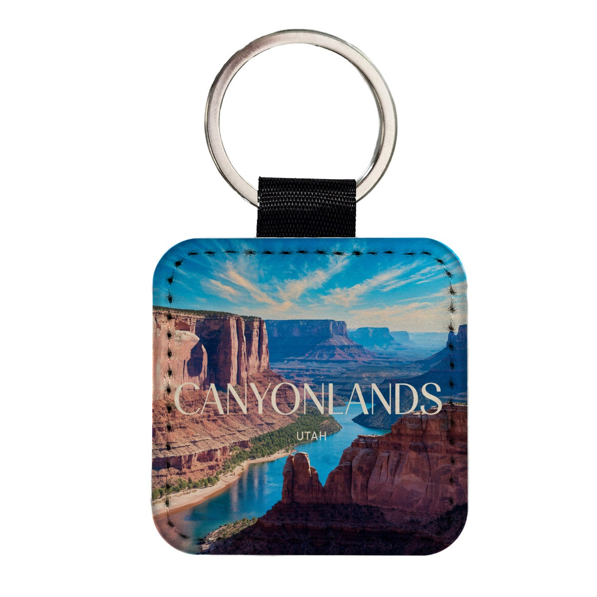 Canyonlands Utah Travel Square Faux Leather Keychain