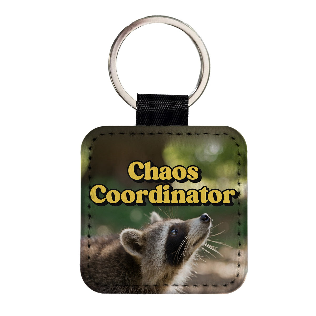 Chaos Coordinator Raccoon Funny Square Faux Leather Keychain
