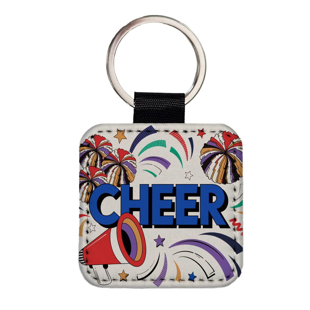 Cheer Cheerleader Colorful Square Faux Leather Keychain
