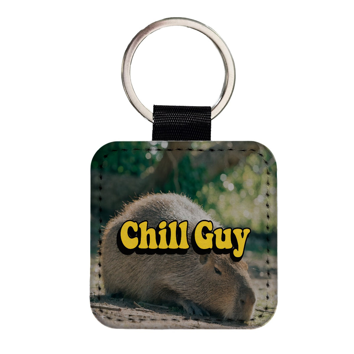 Chill Guy Capybara Funny Square Faux Leather Keychain