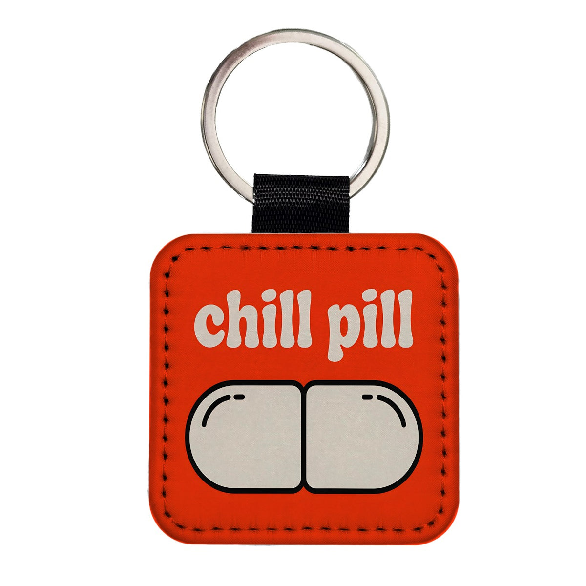 Chill Pill Funny Square Faux Leather Keychain