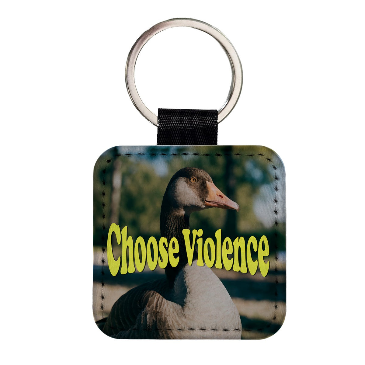 Choose Violence Goose Funny Square Faux Leather Keychain