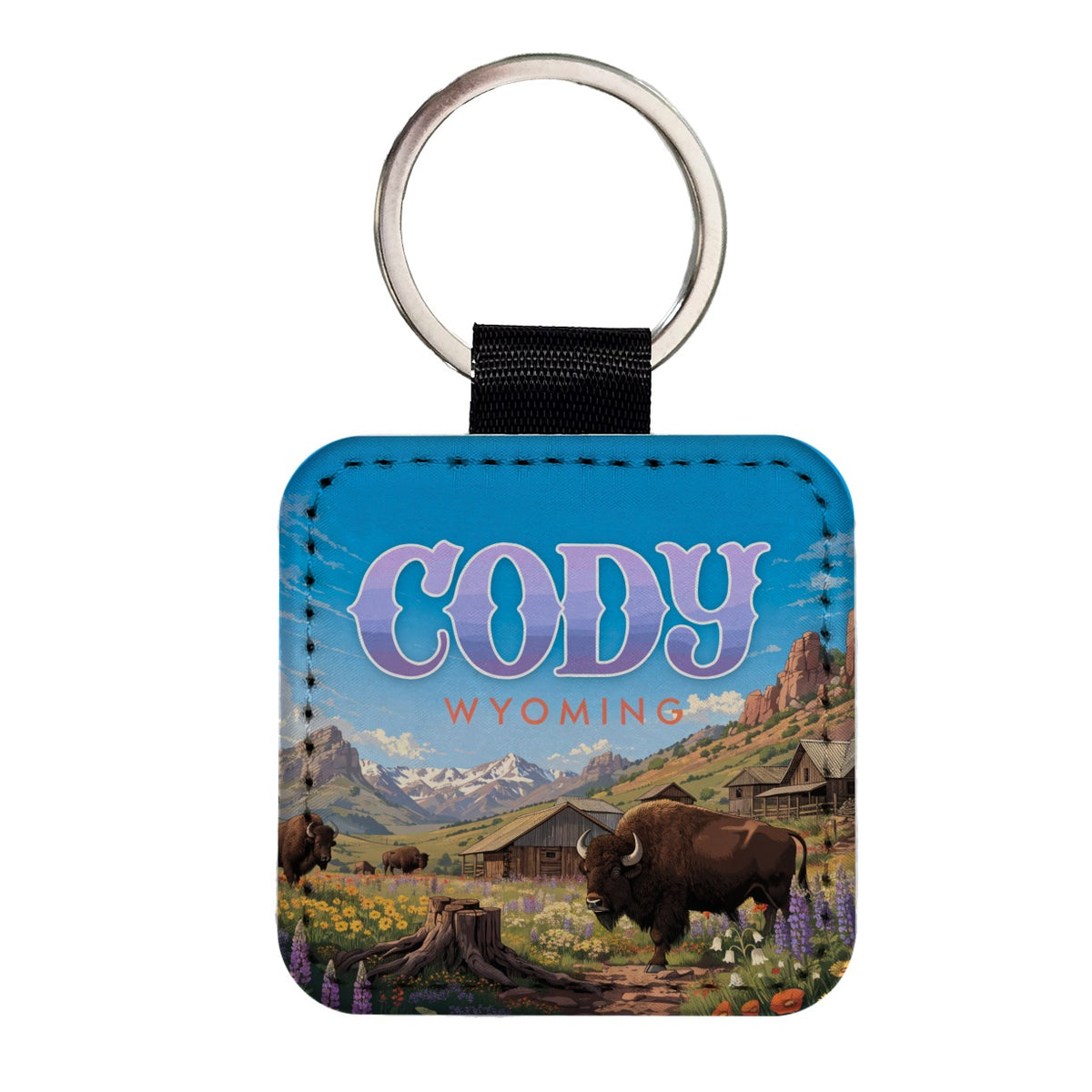 Cody Wyoming Travel Square Faux Leather Keychain