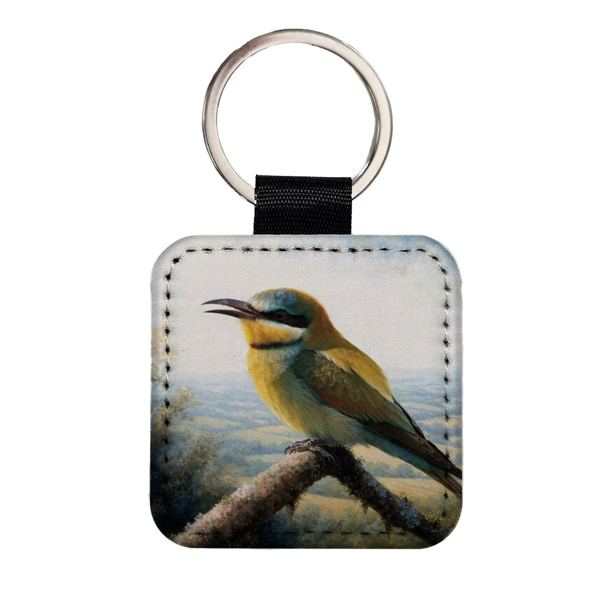 Colorful Bee Eater Square Faux Leather Keychain