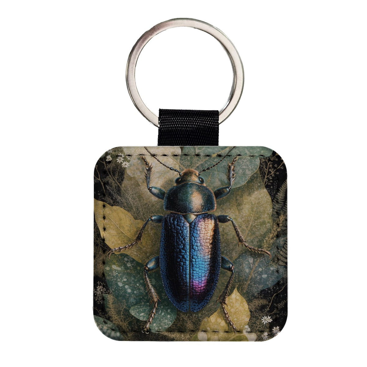Colorful Beetle Top Down Square Faux Leather Keychain