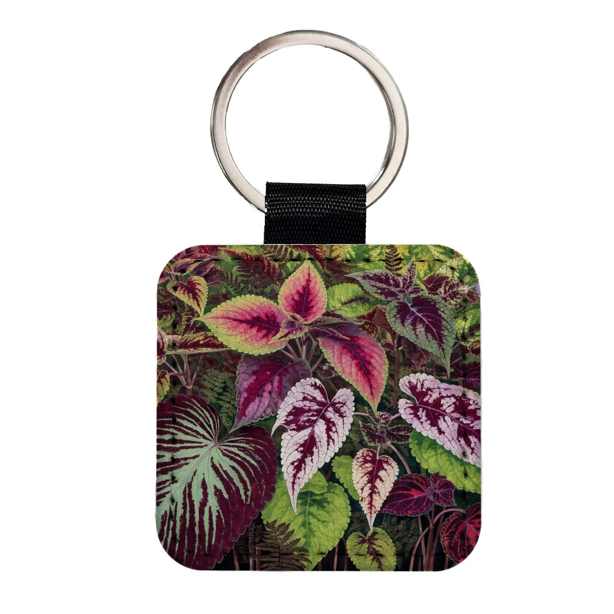 Colorful Coleus Garden Square Faux Leather Keychain