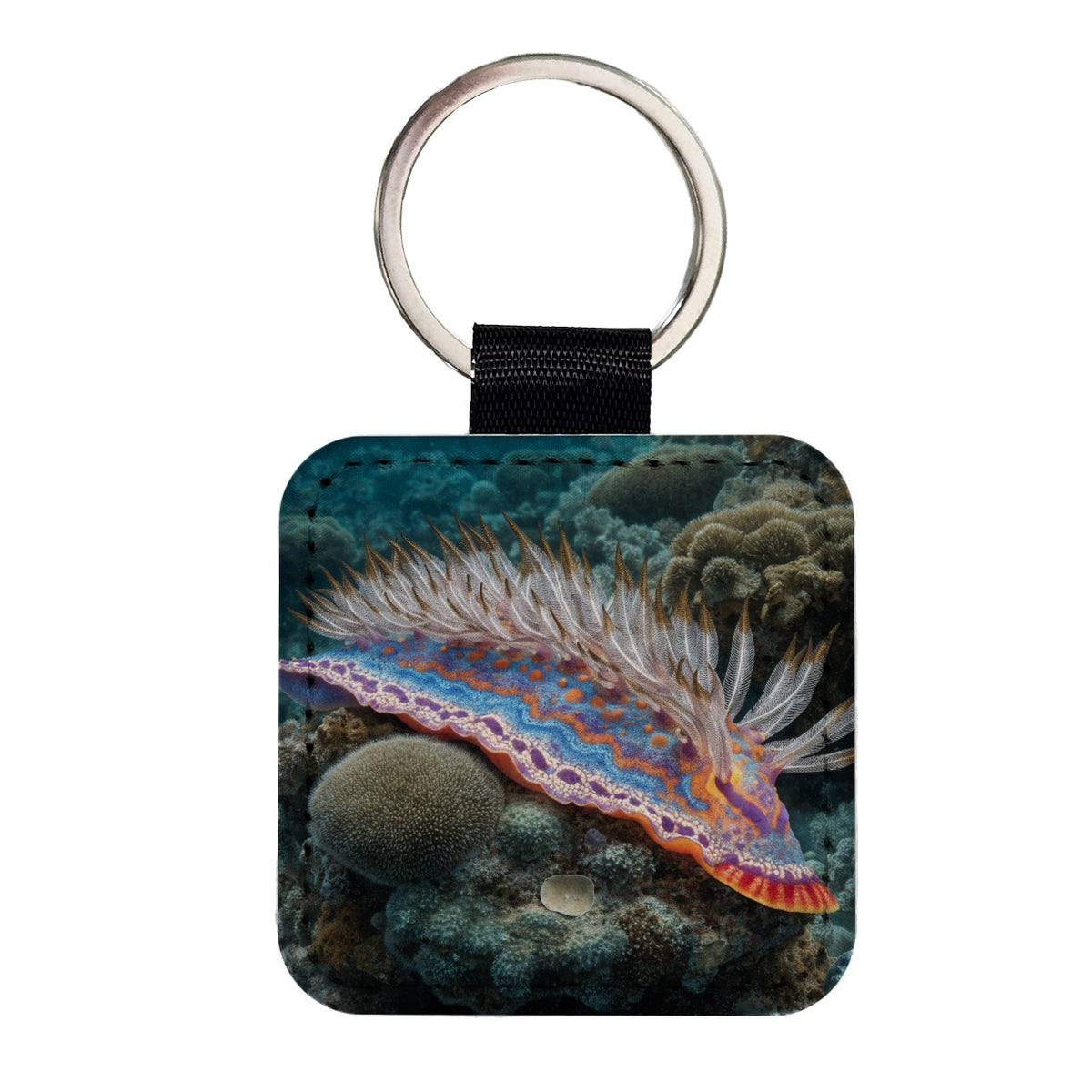 Colorful Nudibranch Reef Square Faux Leather Keychain