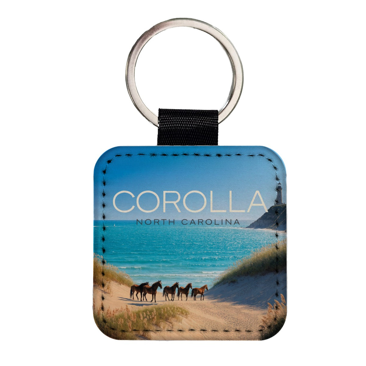 Corolla North Carolina Travel Square Faux Leather Keychain
