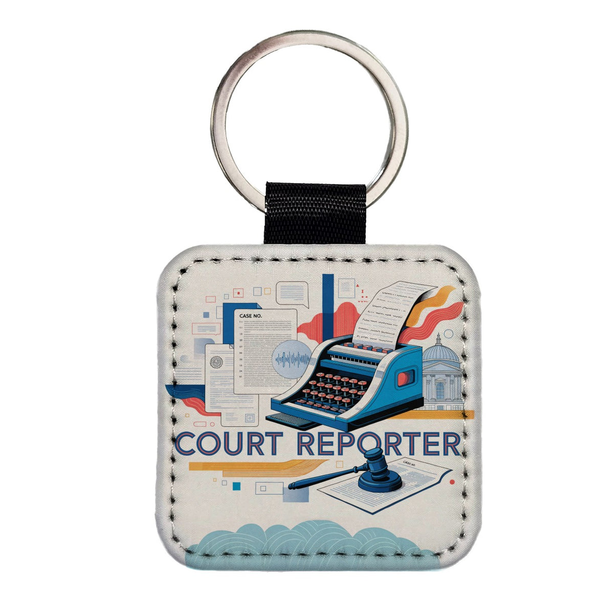 Court Reporter Square Faux Leather Keychain