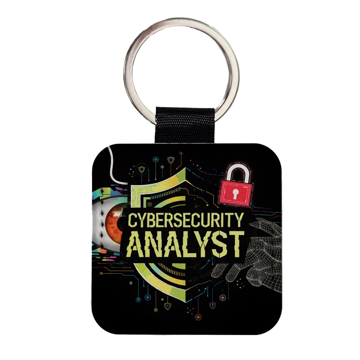 Cybersecurity Analyst Square Faux Leather Keychain