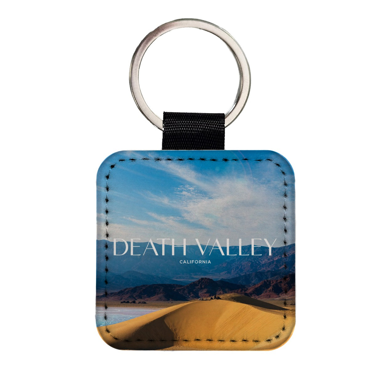 Death Valley California Travel Square Faux Leather Keychain