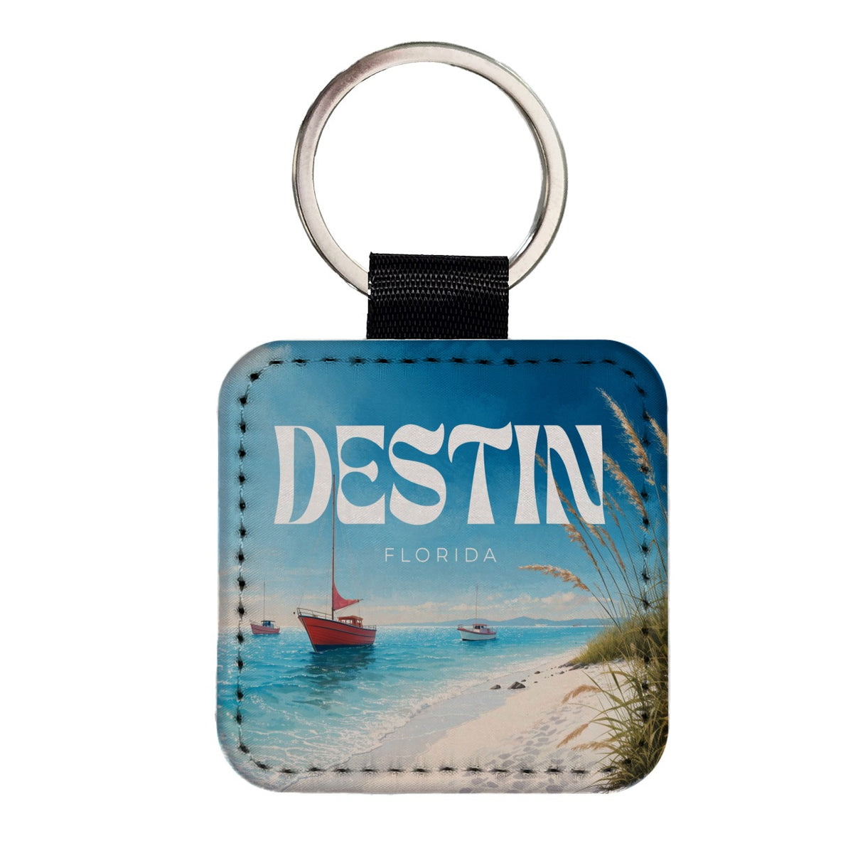 Destin Florida Travel Square Faux Leather Keychain