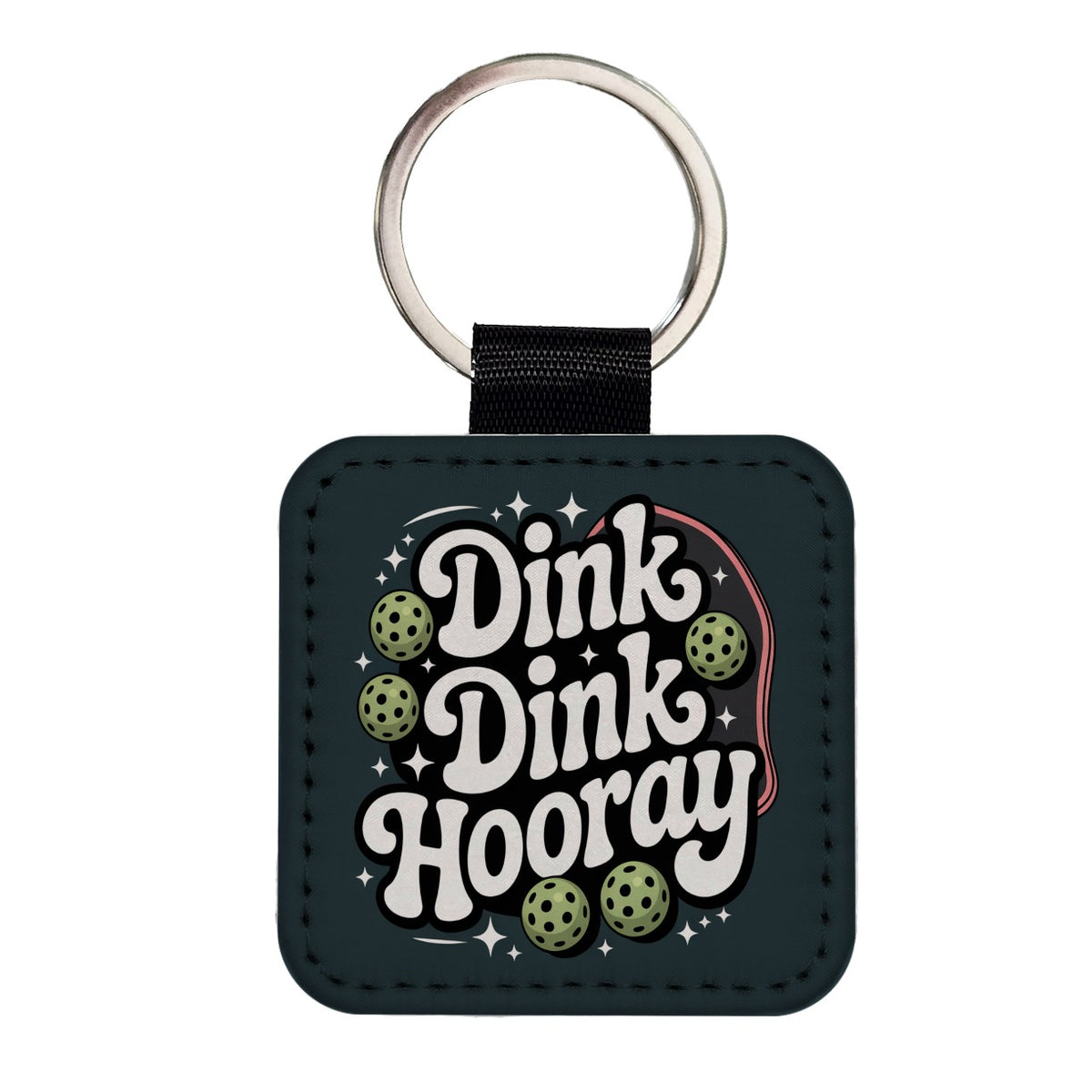 Dink Dink Hooray Pickleball Funny Square Faux Leather Keychain