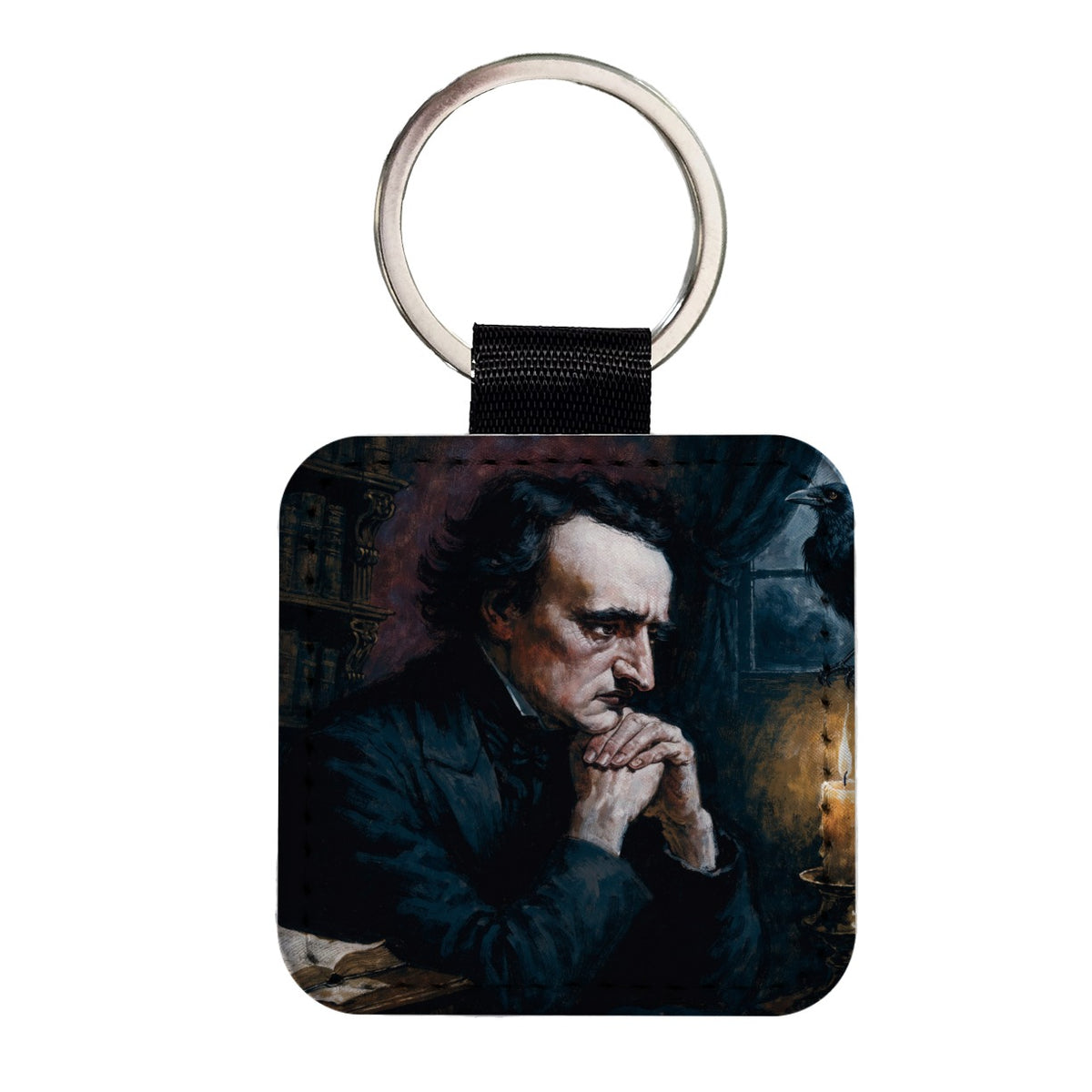 Edgar Allan Poe Author Square Faux Leather Keychain