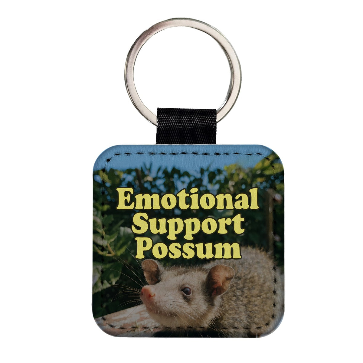 Emotional Support Possum Funny Square Faux Leather Keychain