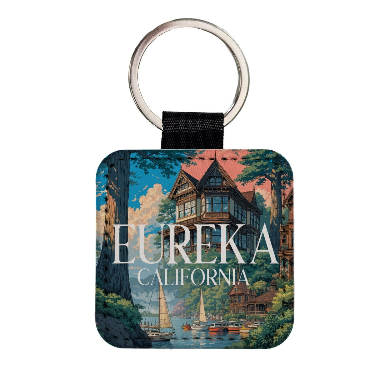 Eureka California Travel Square Faux Leather Keychain