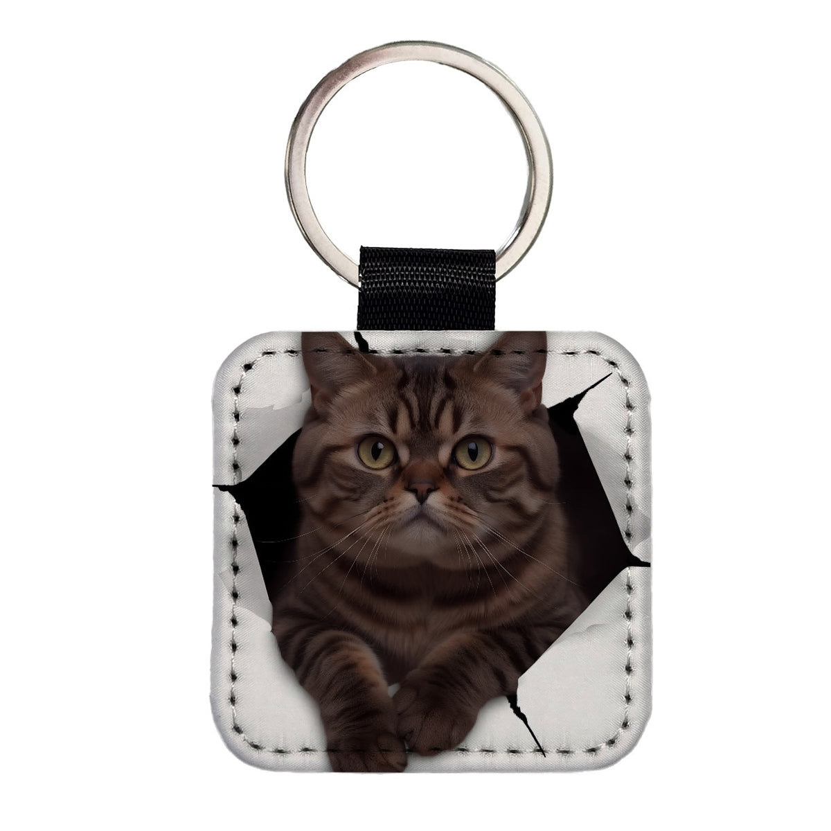 Exotic Shorthair Cat Breakout Square Faux Leather Keychain
