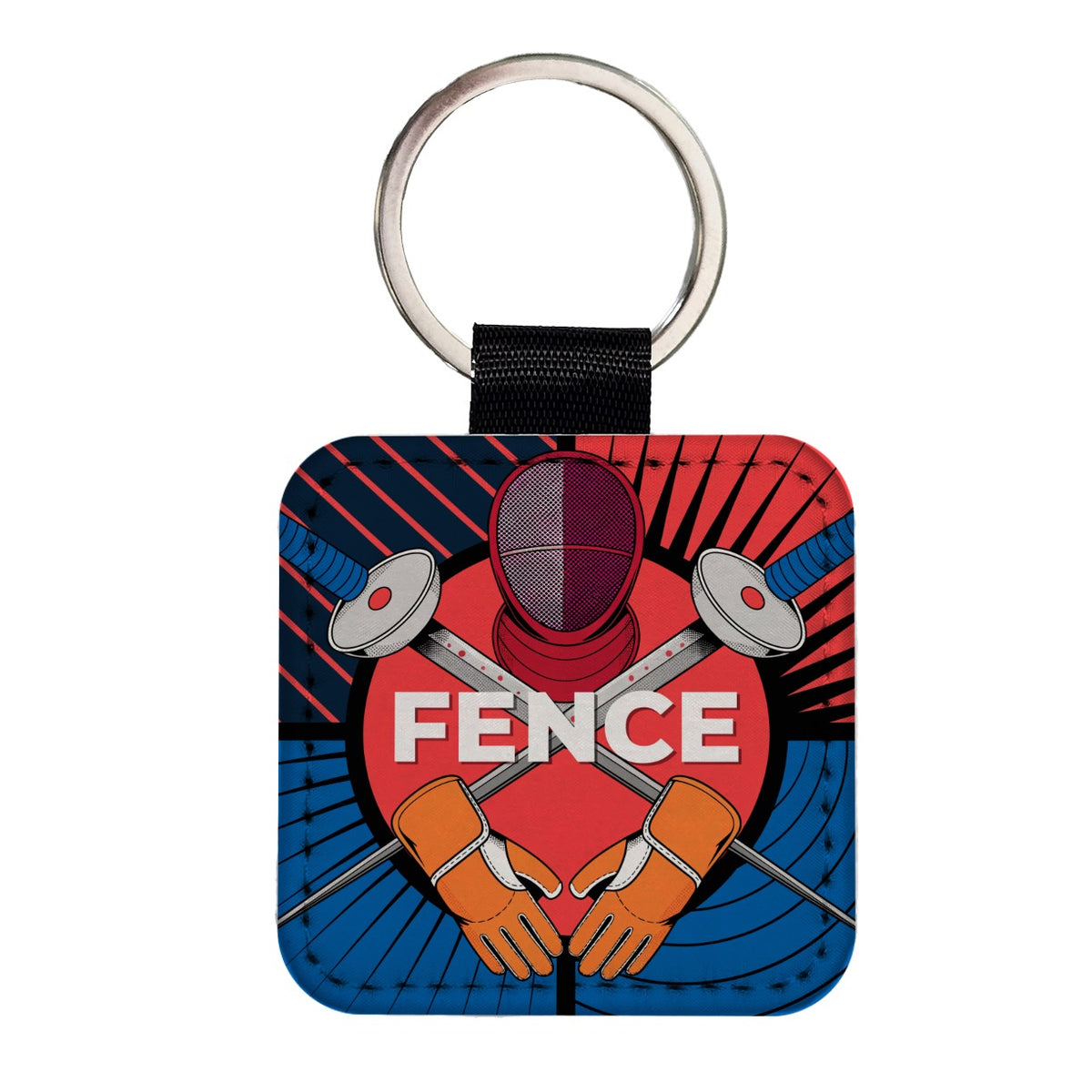 Fencing Foils Mask Square Faux Leather Keychain