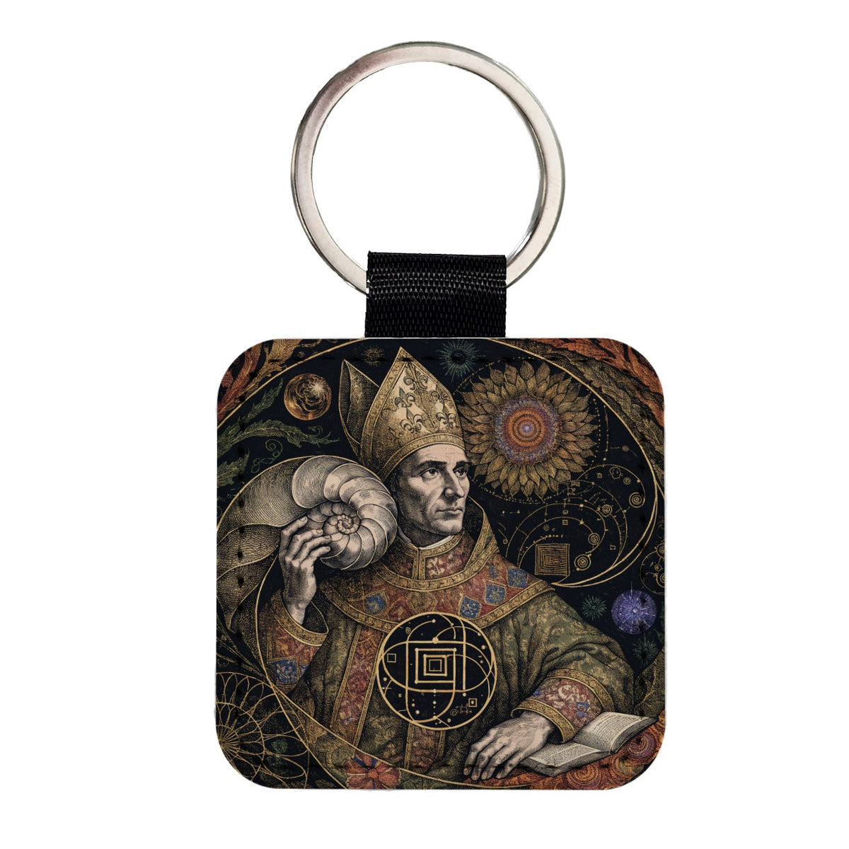 Fibonacci Mathematician Square Faux Leather Keychain