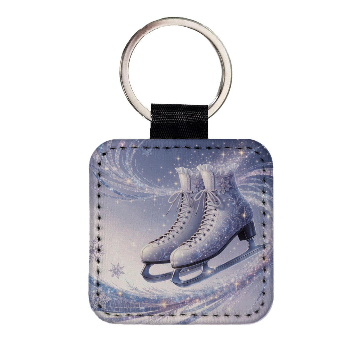 Figure Skating Ice Skates Elegant Square Faux Leather Keychain