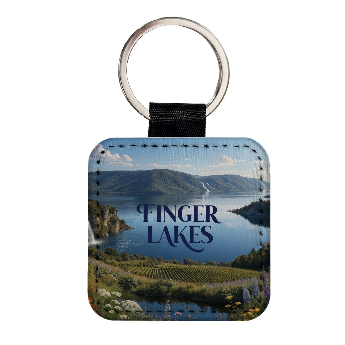 Finger Lakes Travel Square Faux Leather Keychain