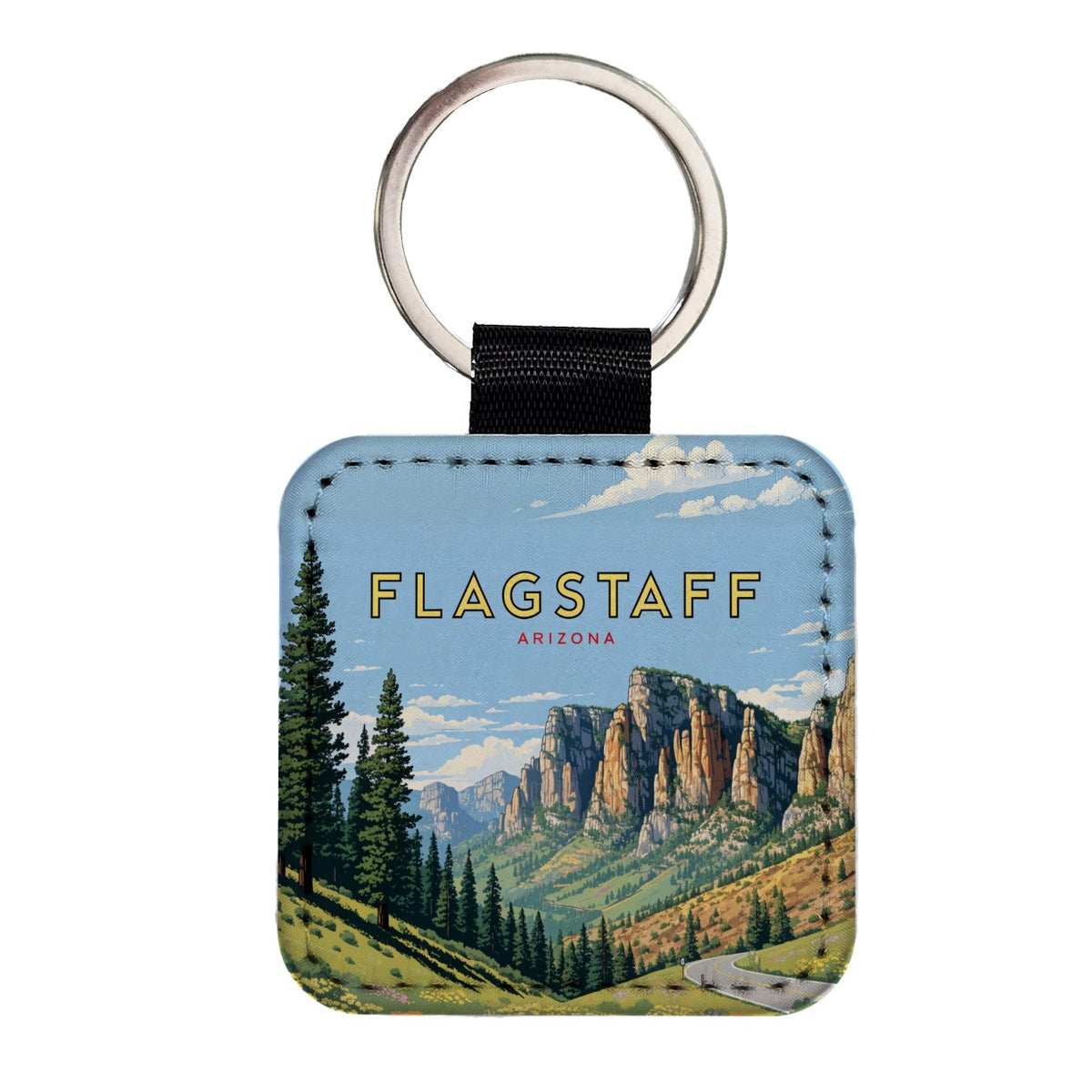 Flagstaff Arizona Travel Square Faux Leather Keychain