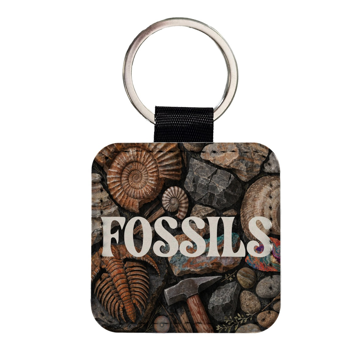 Fossils Enthusiast Geology Square Faux Leather Keychain