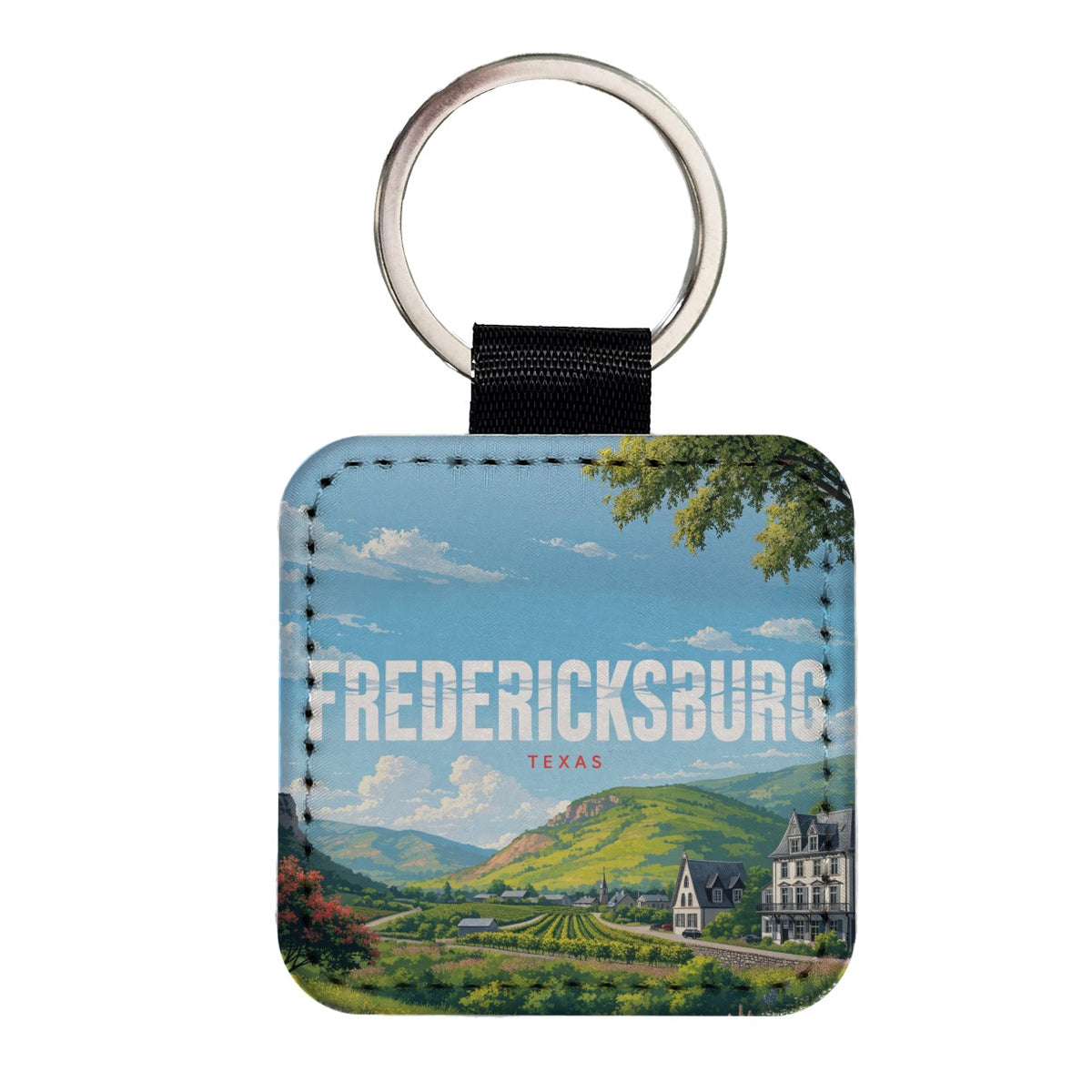 Fredericksburg Texas Travel Square Faux Leather Keychain
