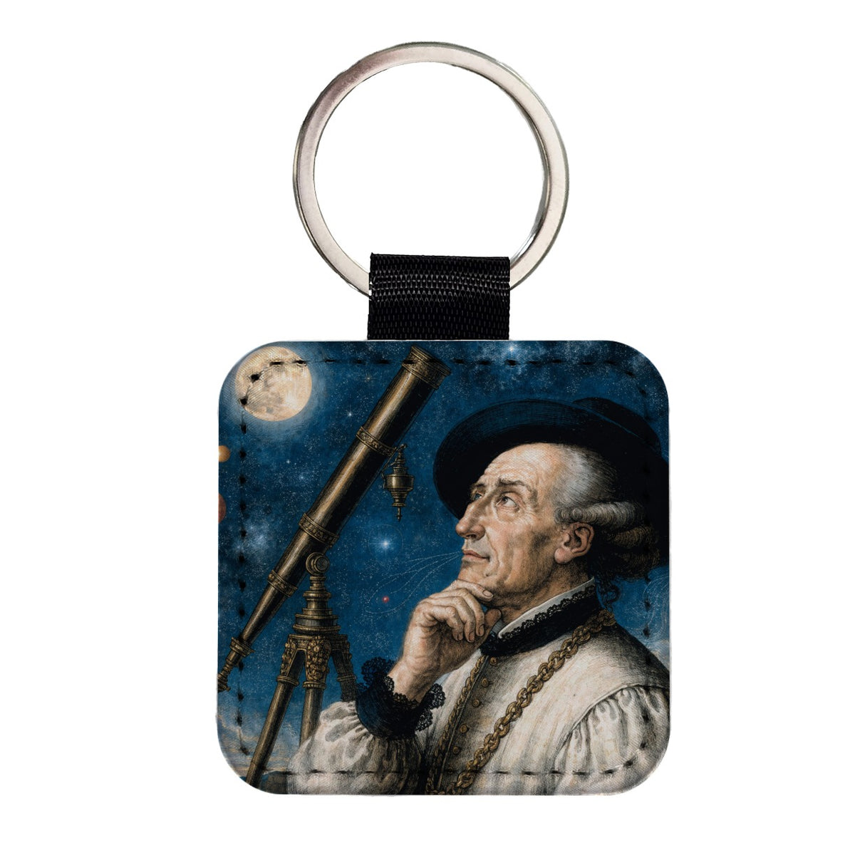 Galileo Galilei Astronomer Square Faux Leather Keychain