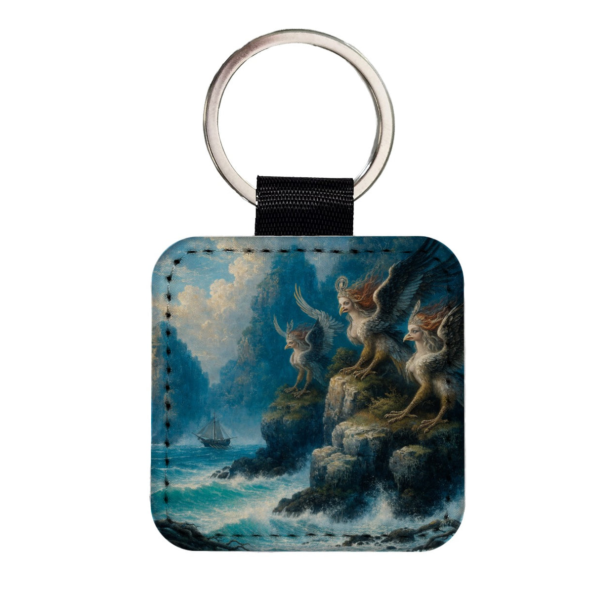 Greek Mythology Sirens Square Faux Leather Keychain