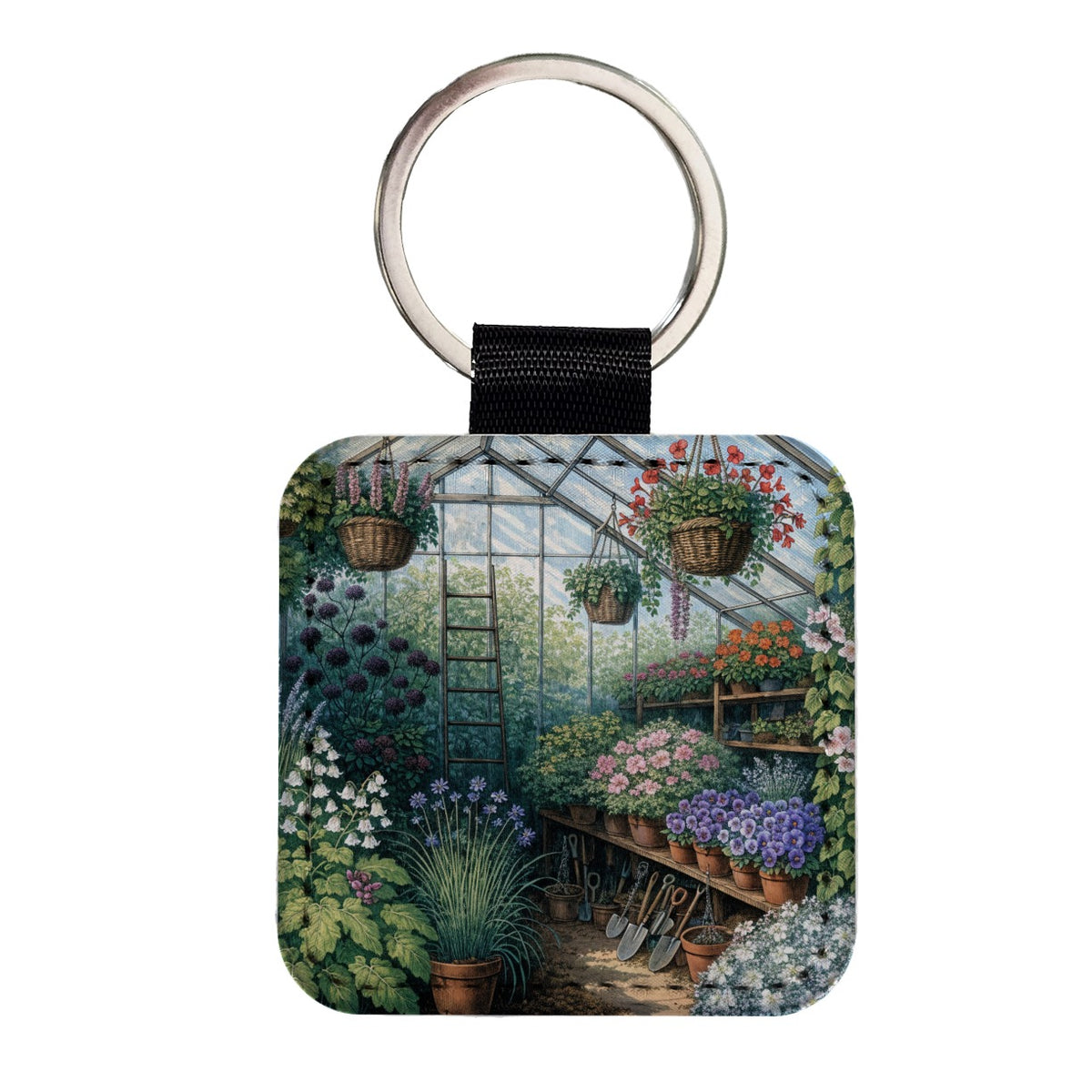Greenhouse Gardening Plant Square Faux Leather Keychain