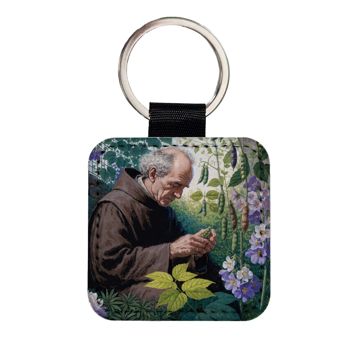 Gregor Mendel Geneticist Square Faux Leather Keychain