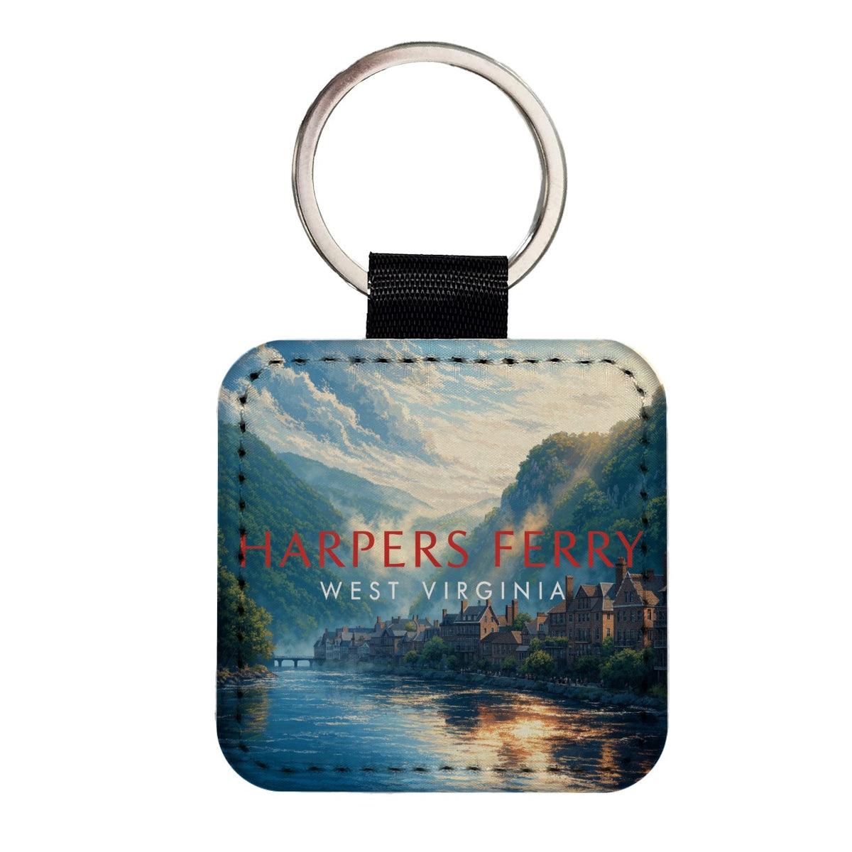 Harpers Ferry West Virginia Travel Square Faux Leather Keychain