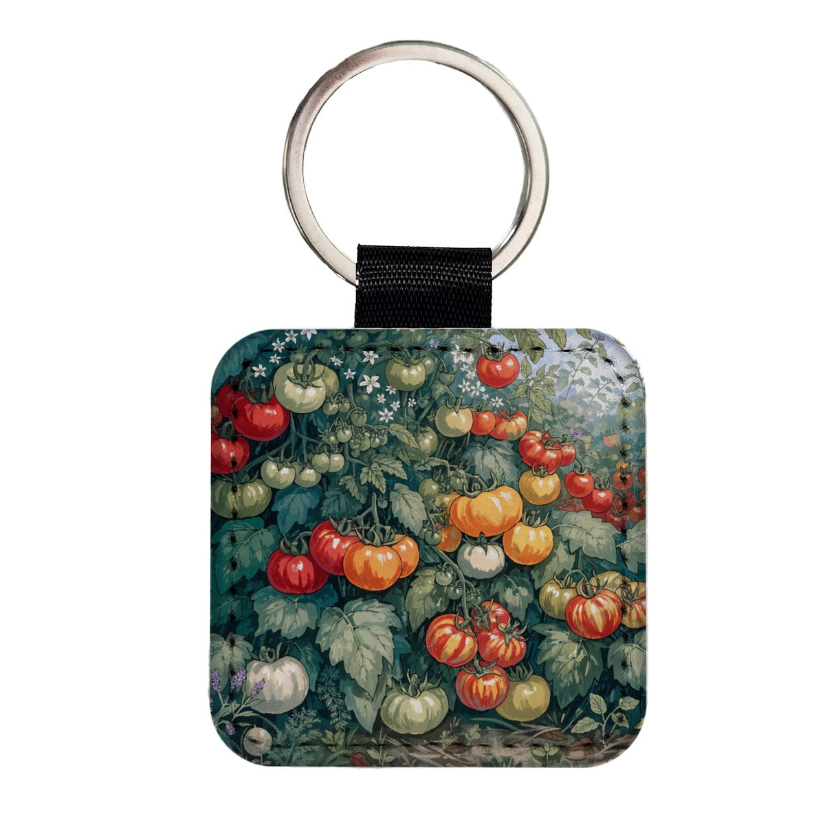 Heirloom Tomato Garden Square Faux Leather Keychain