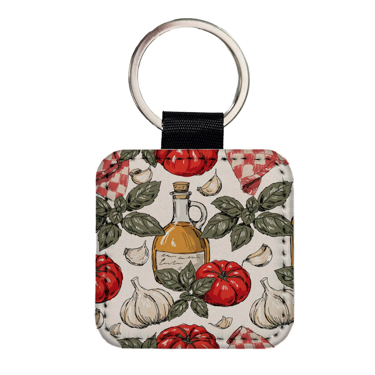 Heirloom Tomatoes Basil Garlic Square Faux Leather Keychain