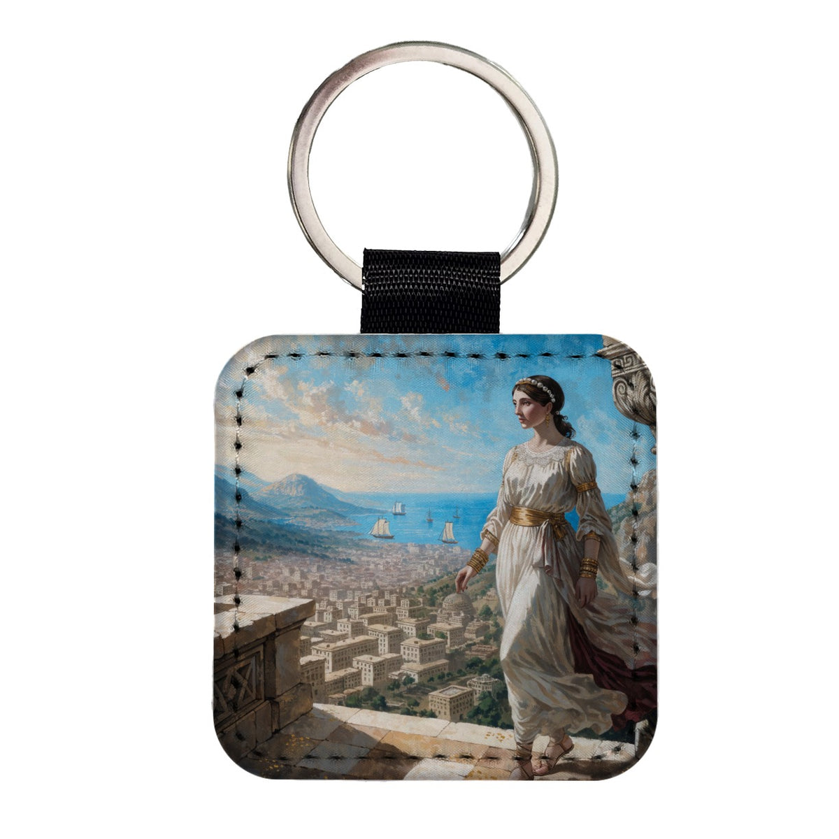 Helen Of Troy Square Faux Leather Keychain