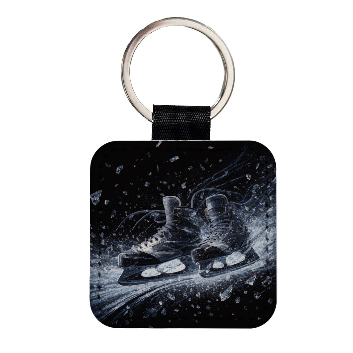 Hockey Skates On Ice Square Faux Leather Keychain