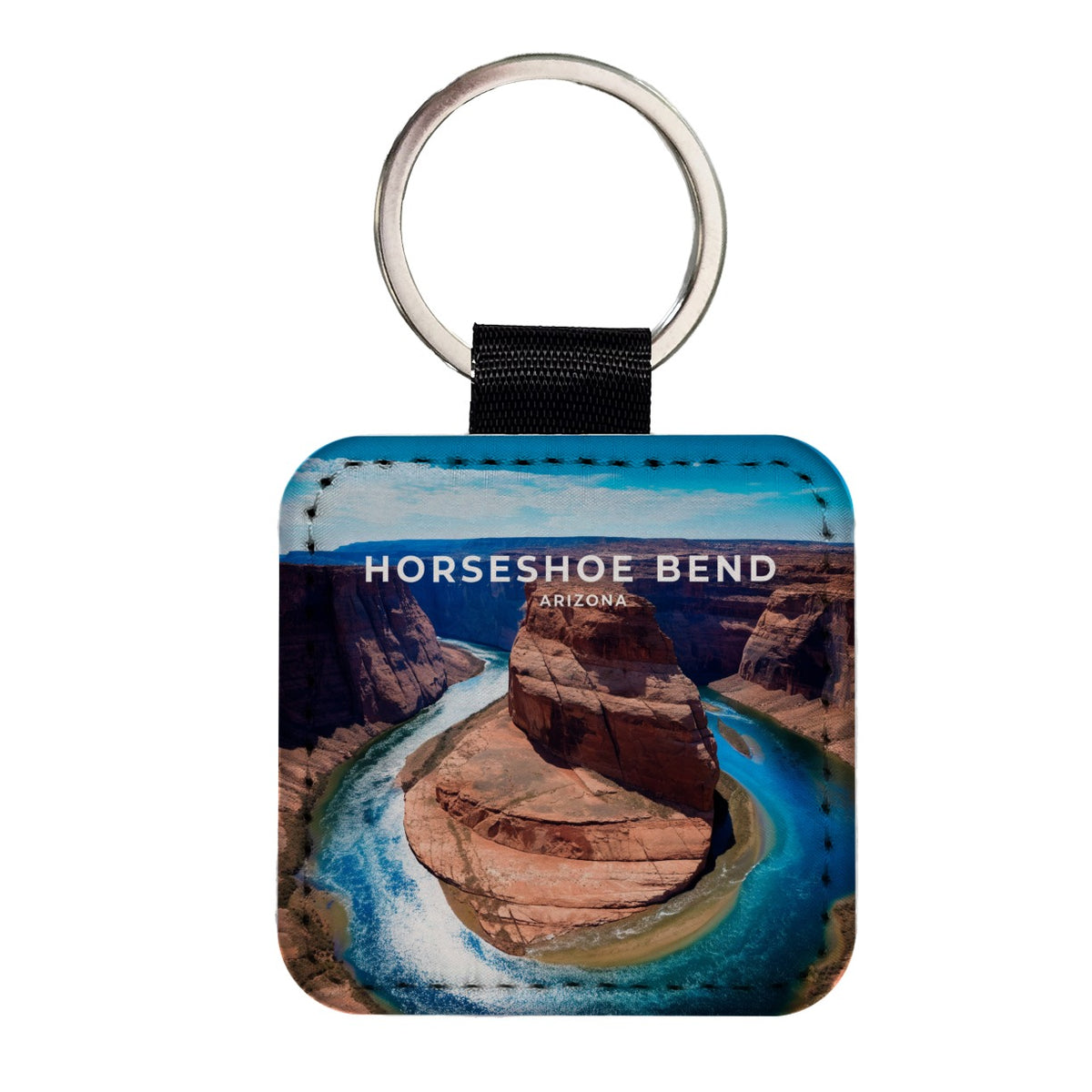Horseshoe Bend Arizona Travel Square Faux Leather Keychain