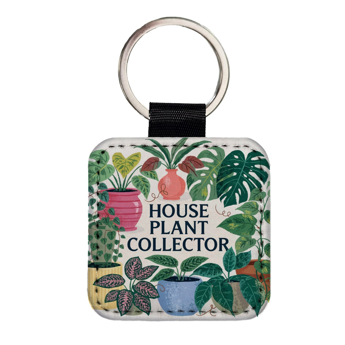 House Plant Collector Square Faux Leather Keychain