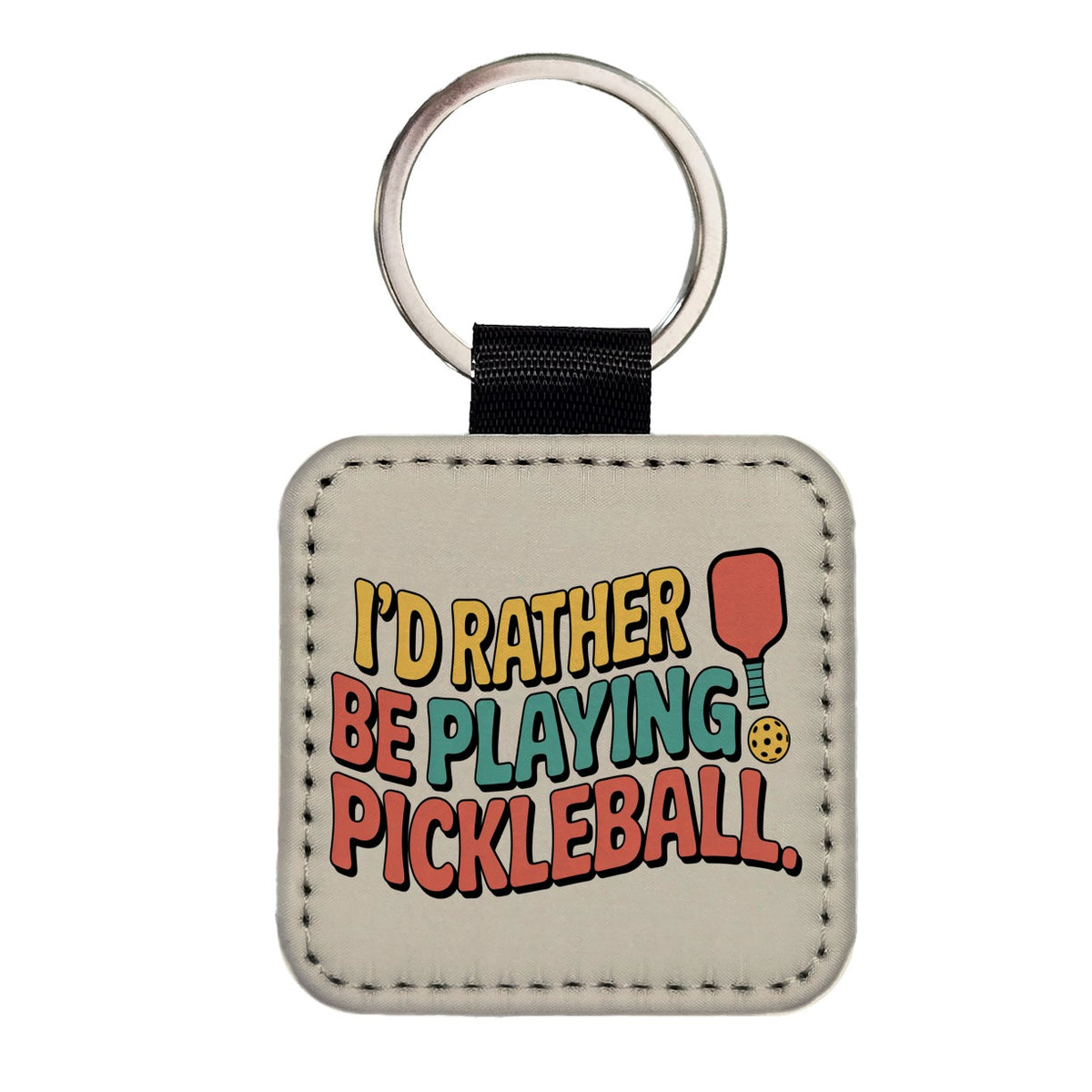 I'd Rather Be Playing Pickleball Square Faux Leather Keychain