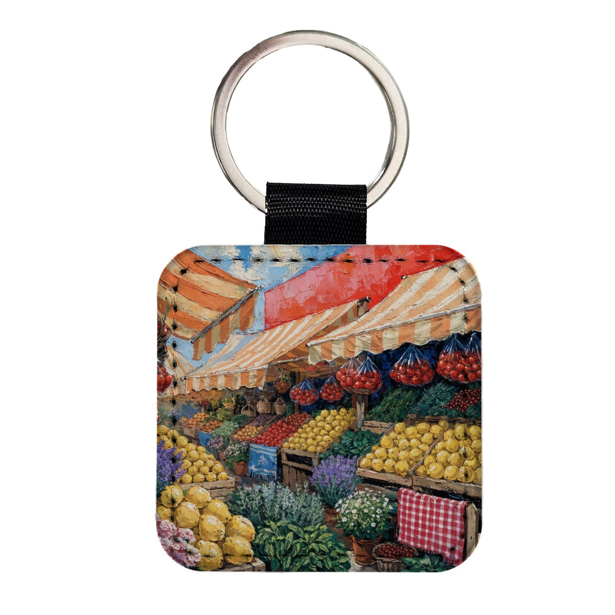 Italian Market Summer Square Faux Leather Keychain