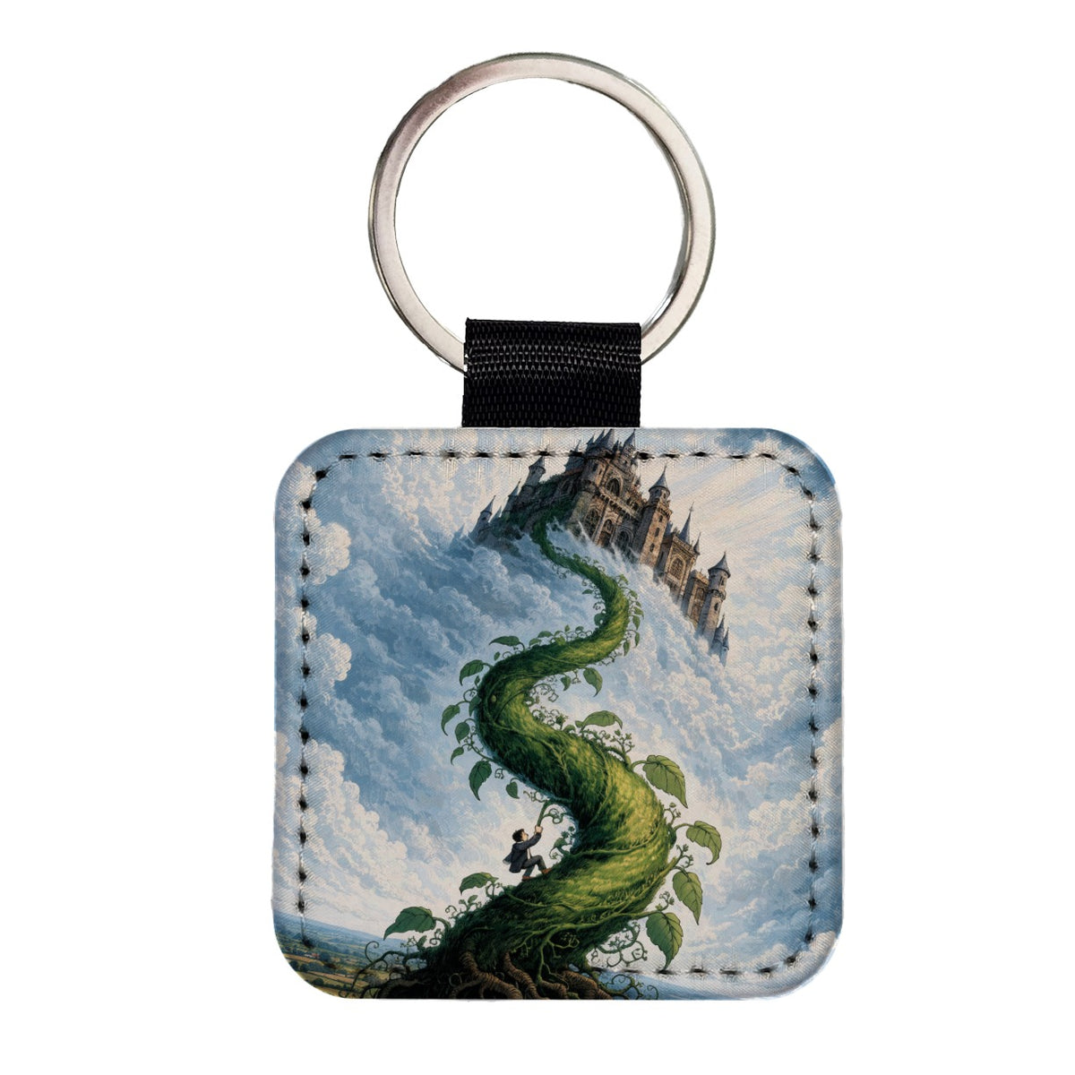 Jack Beanstalk Fairy Tale Square Faux Leather Keychain
