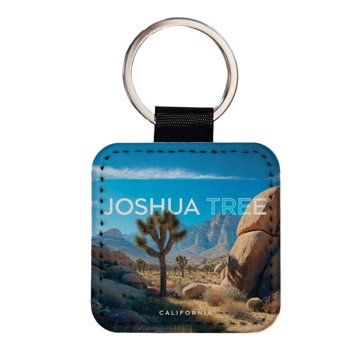 Joshua Tree California Travel National Park Square Faux Leather Keychain