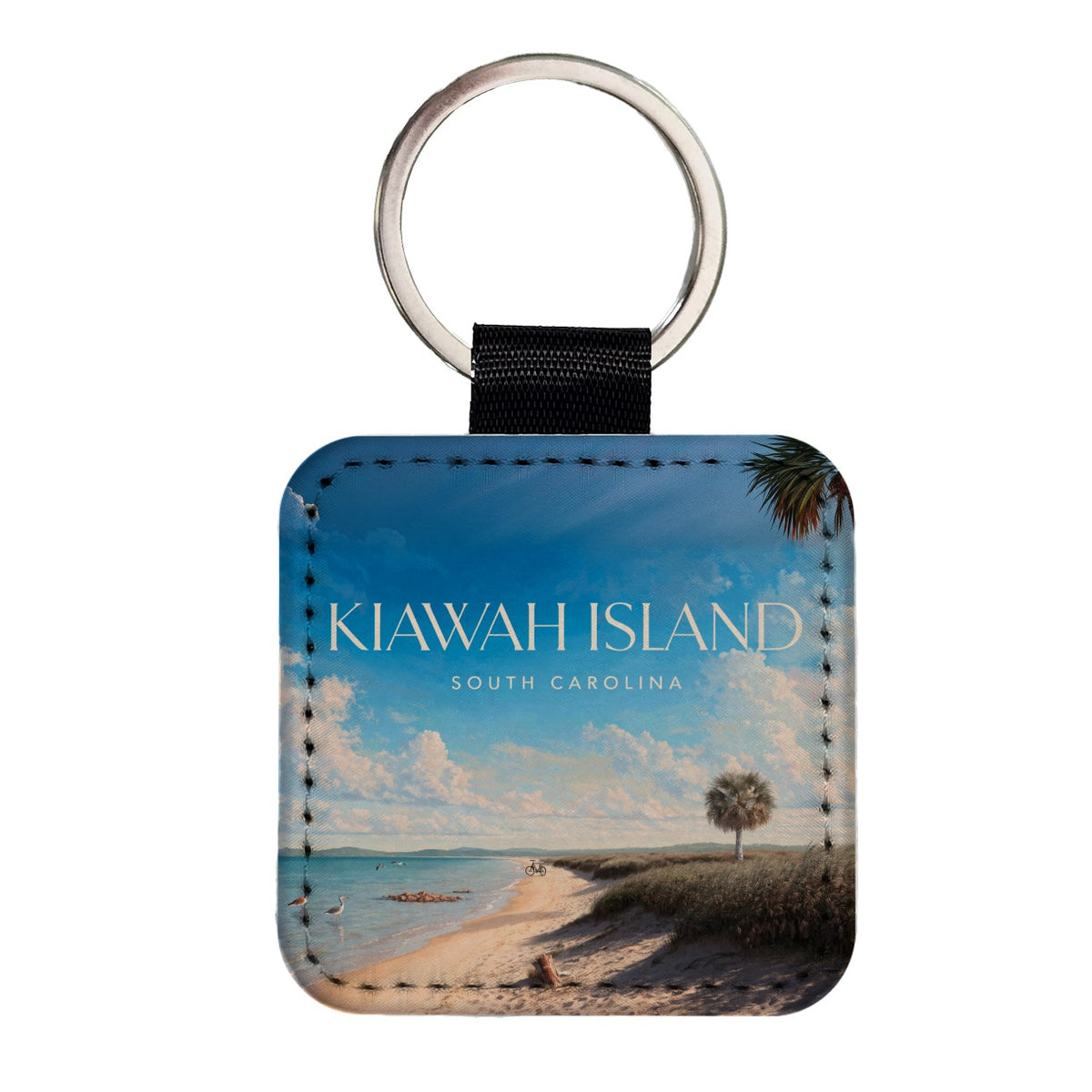 Kiawah Island South Carolina Travel Square Faux Leather Keychain