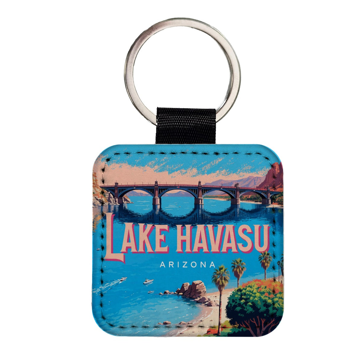 Lake Havasu Arizona Travel Square Faux Leather Keychain